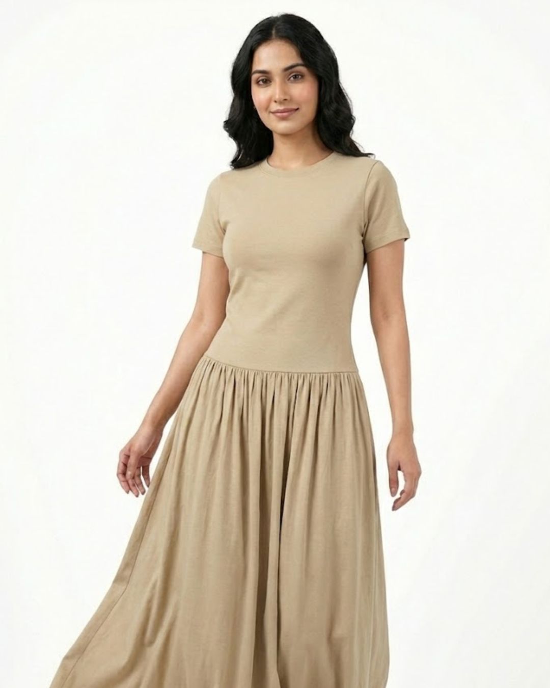 Earthy Beige Relaxed Tee & Flow Skirt Set