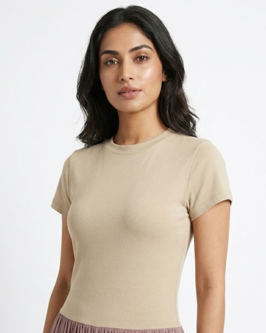 Earthy Brown Beige Knit & Flow Skirt Set