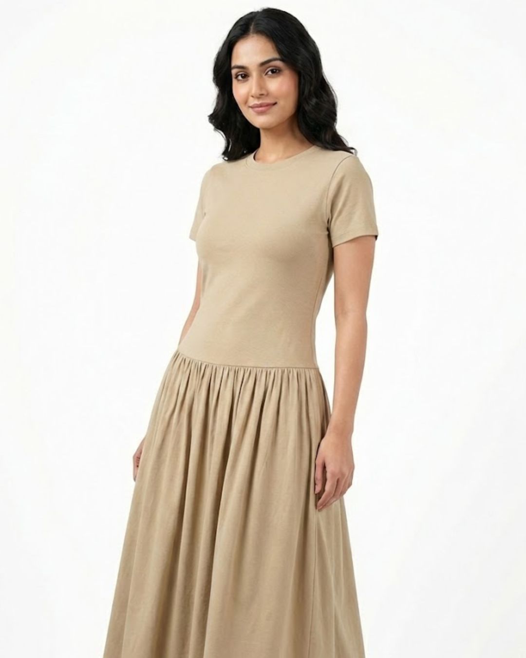 Earthy Beige Relaxed Tee & Flow Skirt Set