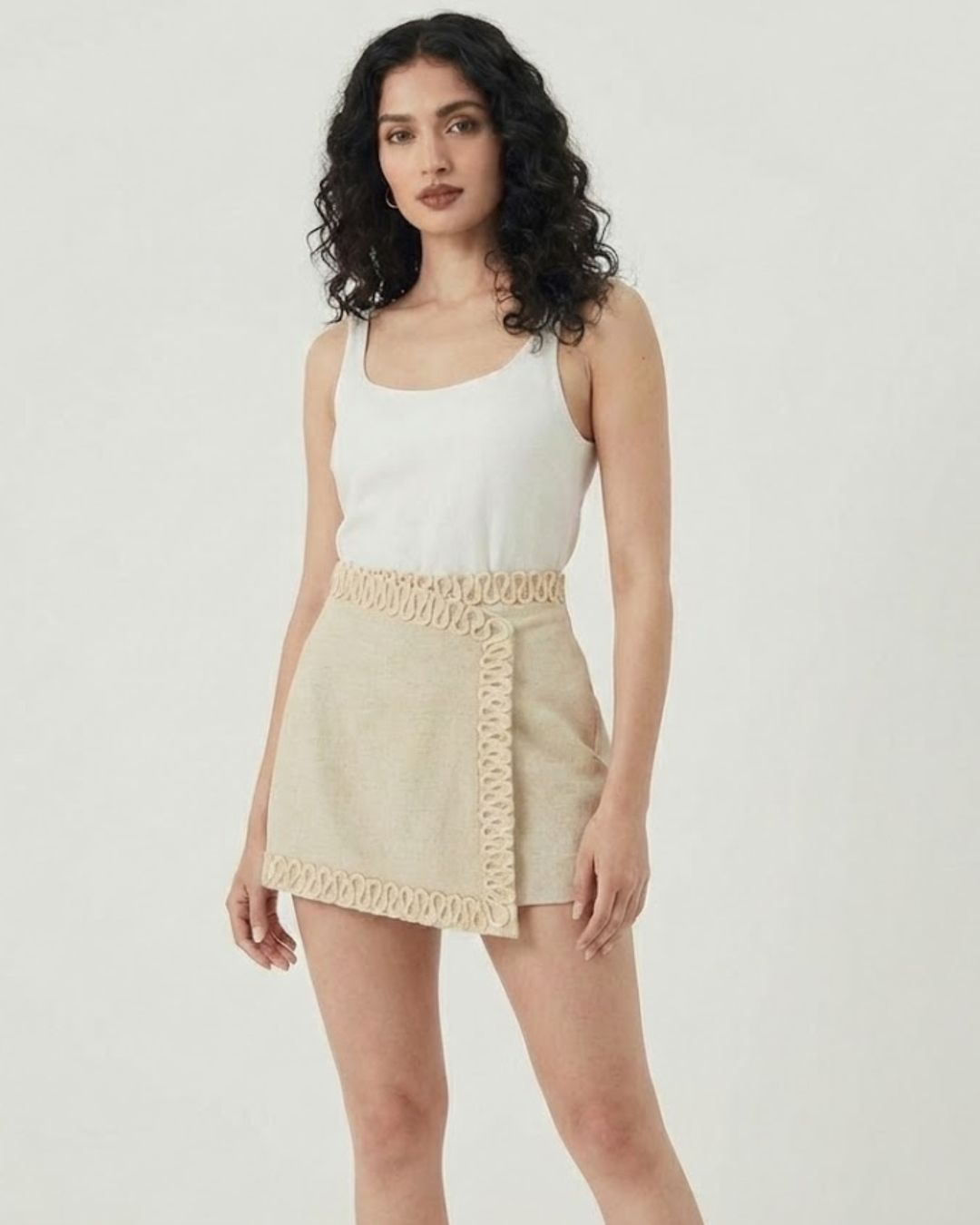 Flexin Ivory Textured Wrap Mini Skirt