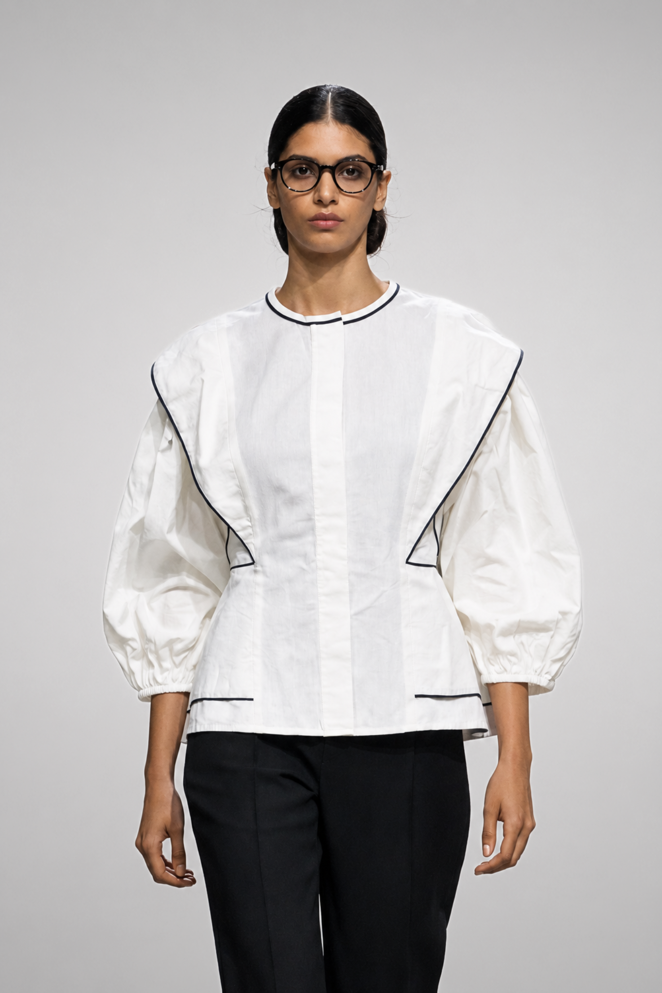 Ivory Frame Puff Sleeve Peplum Top