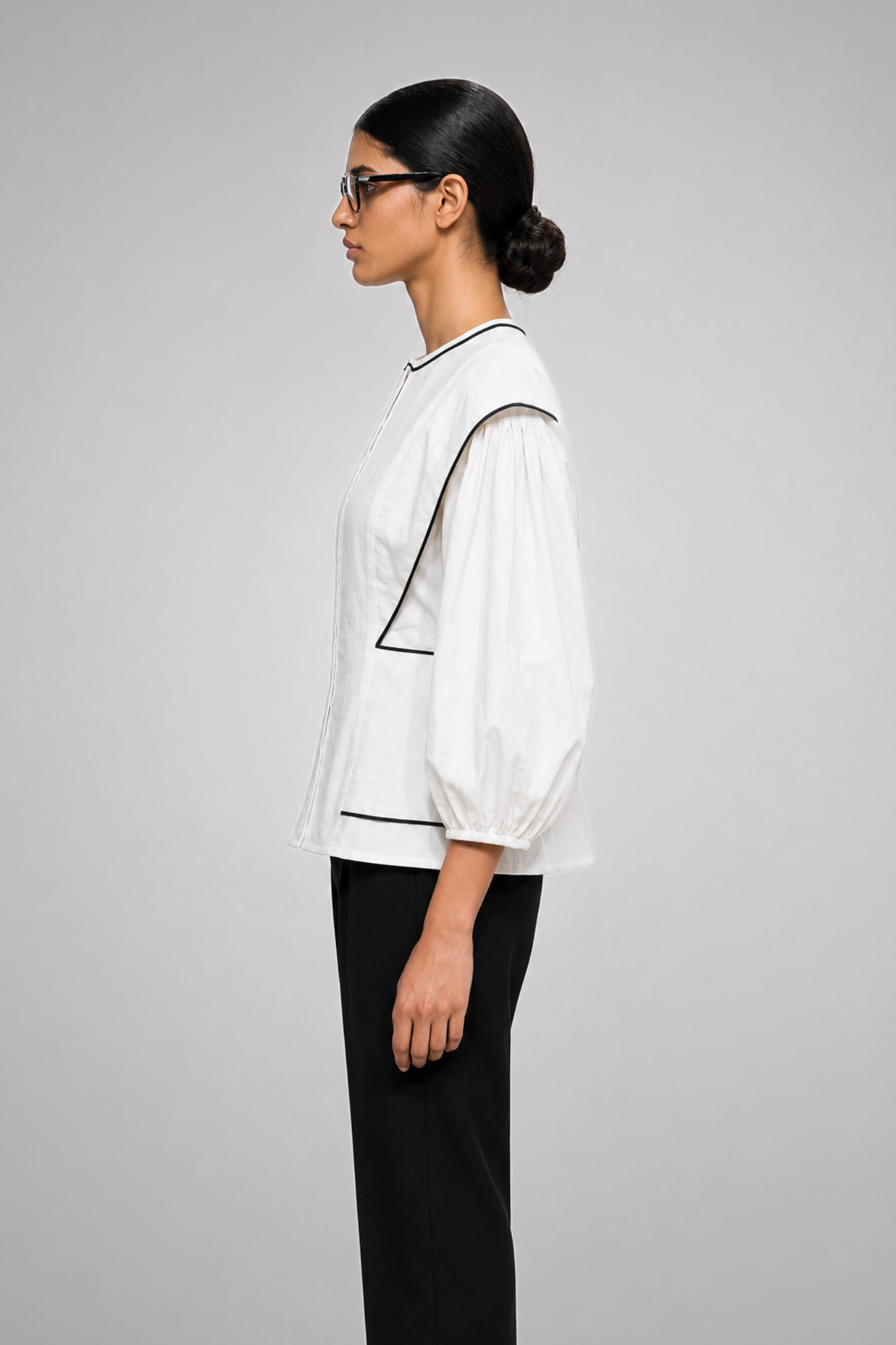 Ivory Frame Puff Sleeve Peplum Top