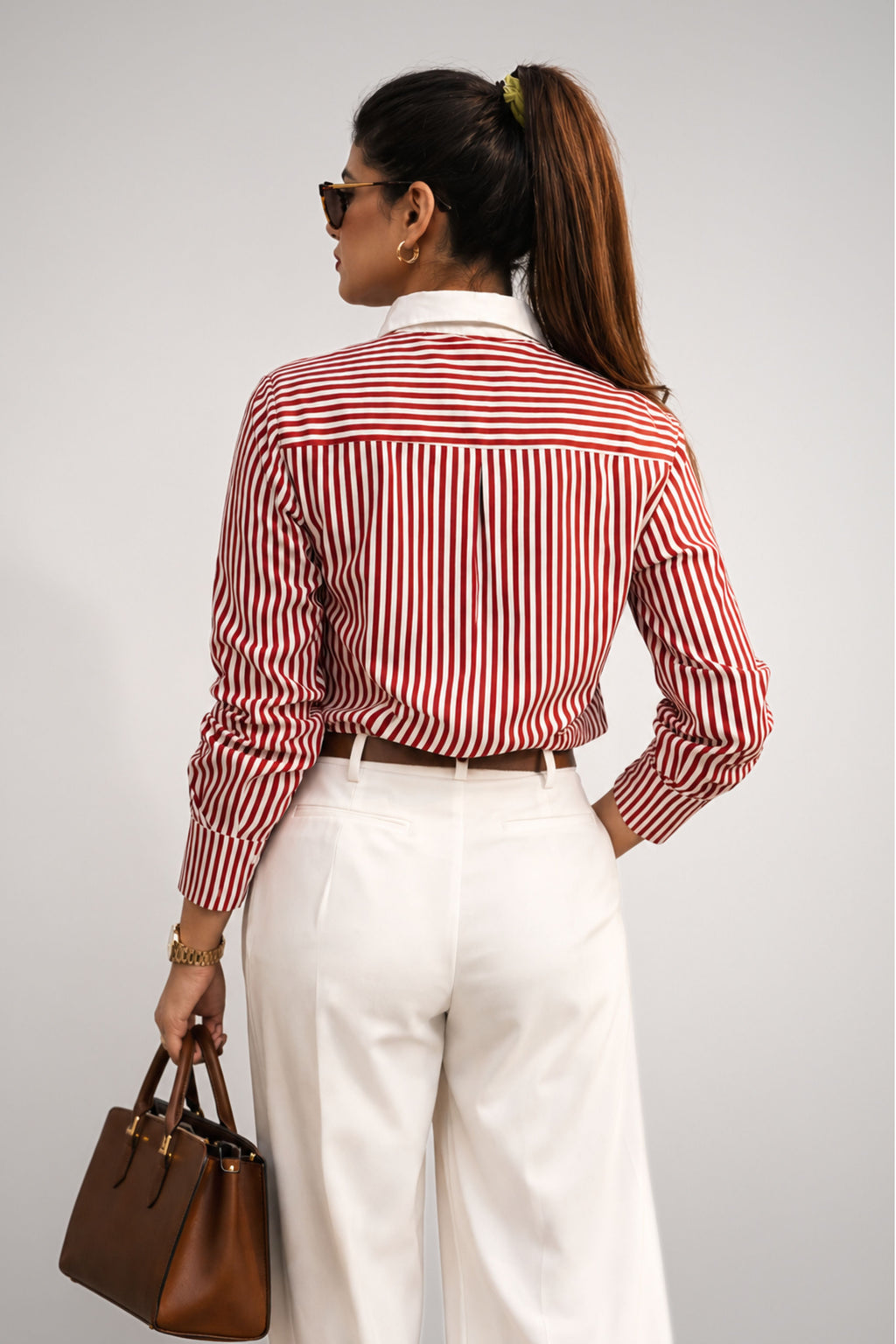 Crimson Ruffle Stripe Shirt