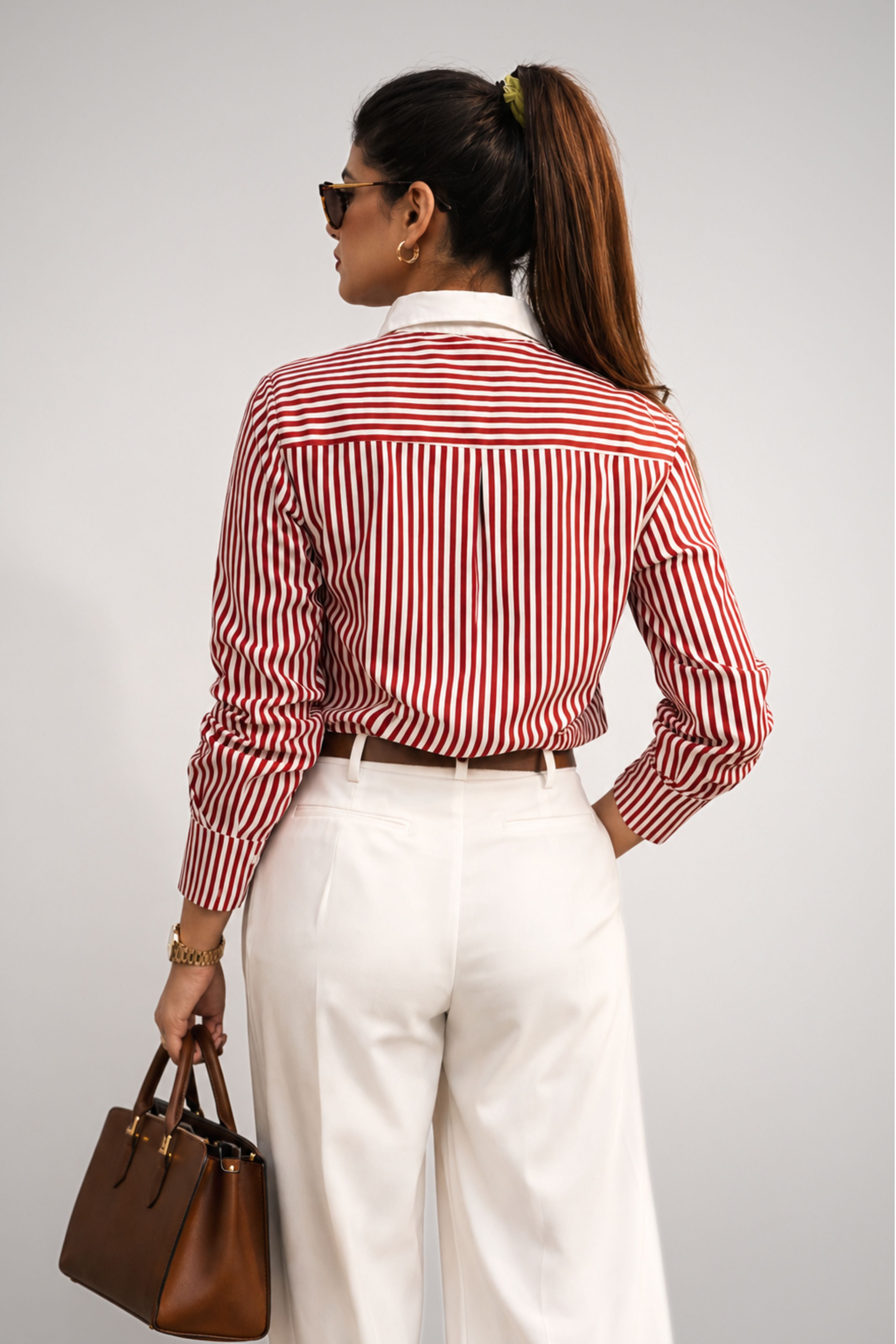 Crimson Ruffle Stripe Shirt