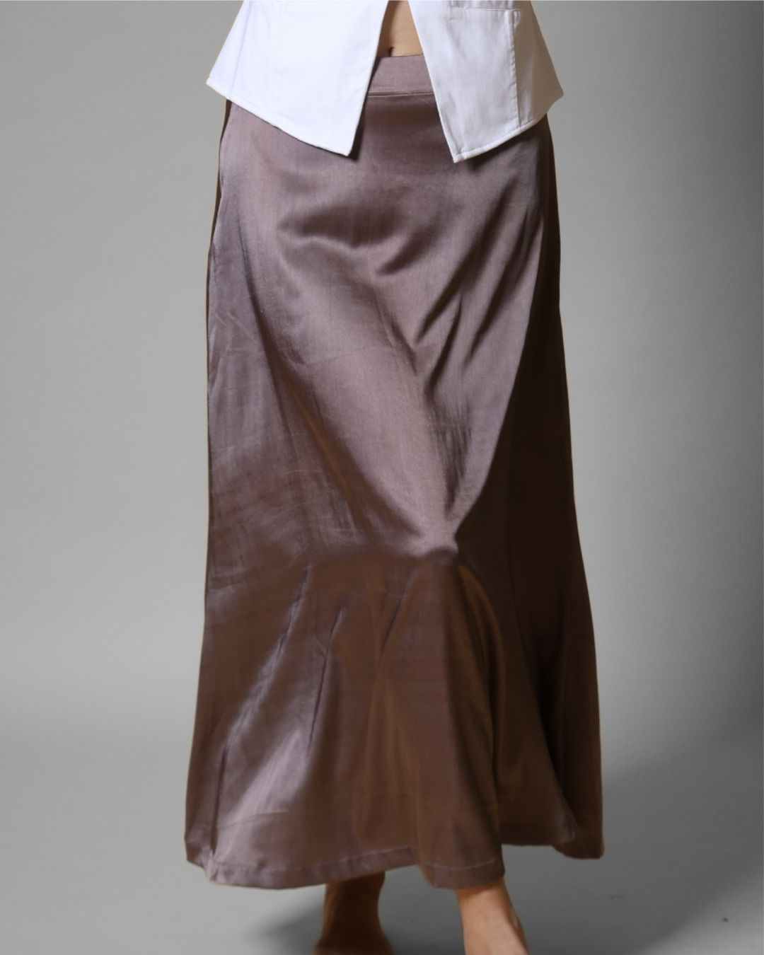 Minimal Taupe Satin Midi Skirt