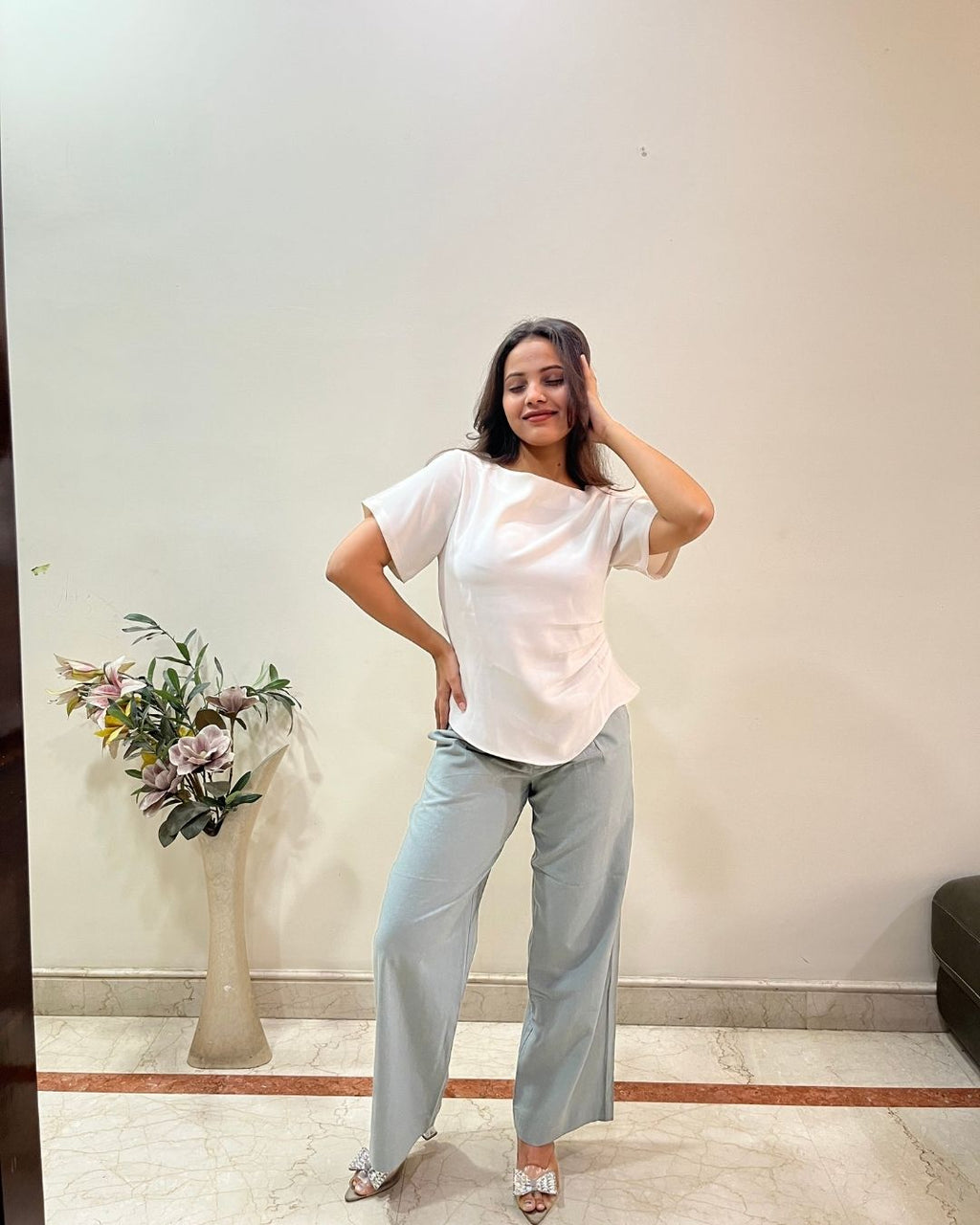 Loop Ivory Fluid Short-Sleeve Top