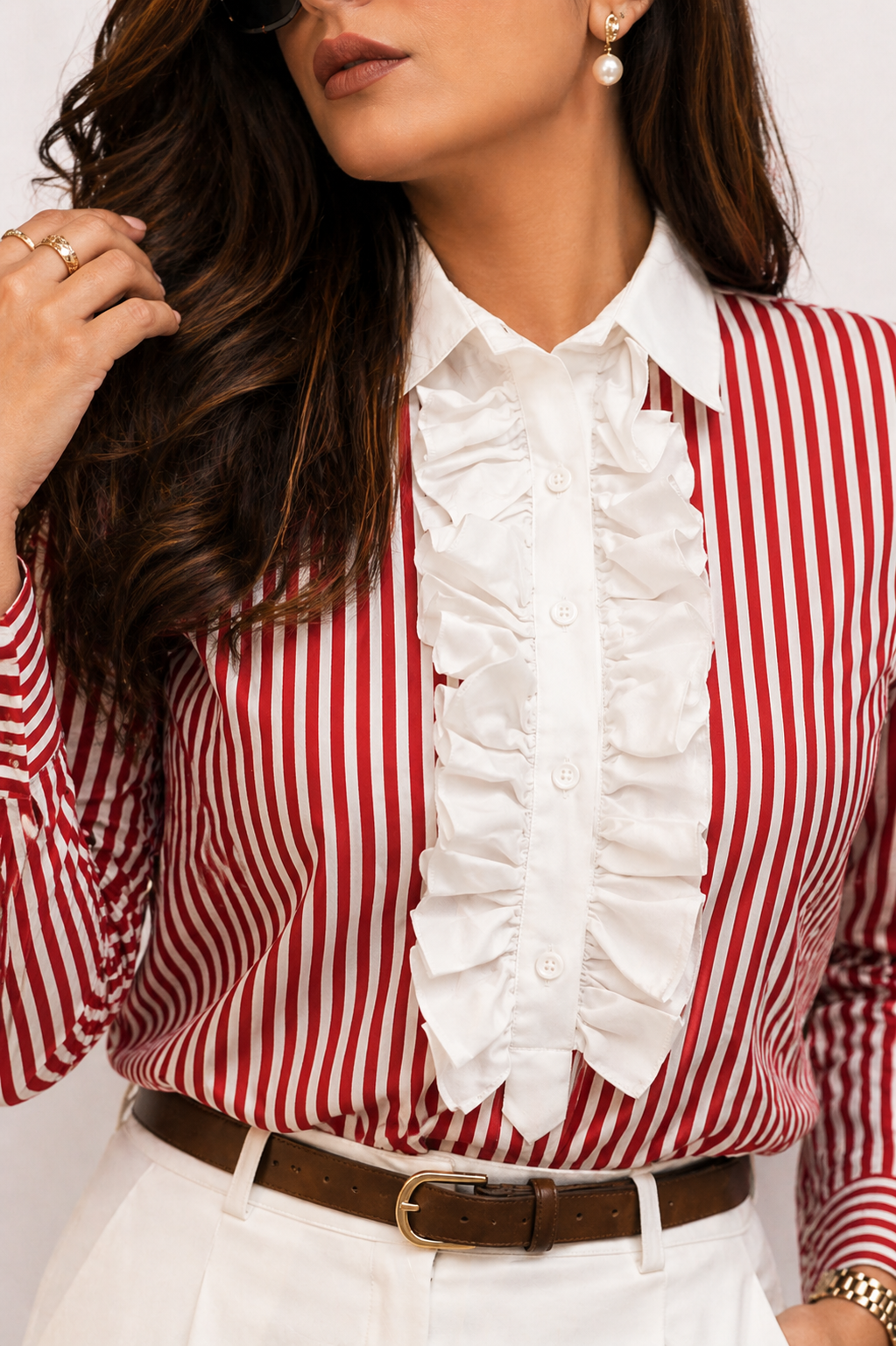 Crimson Ruffle Stripe Shirt