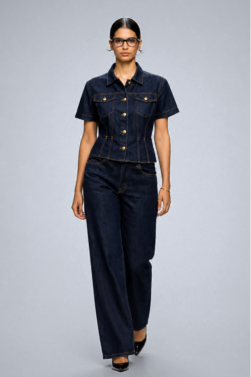 Pleated Denim Co-ord Set