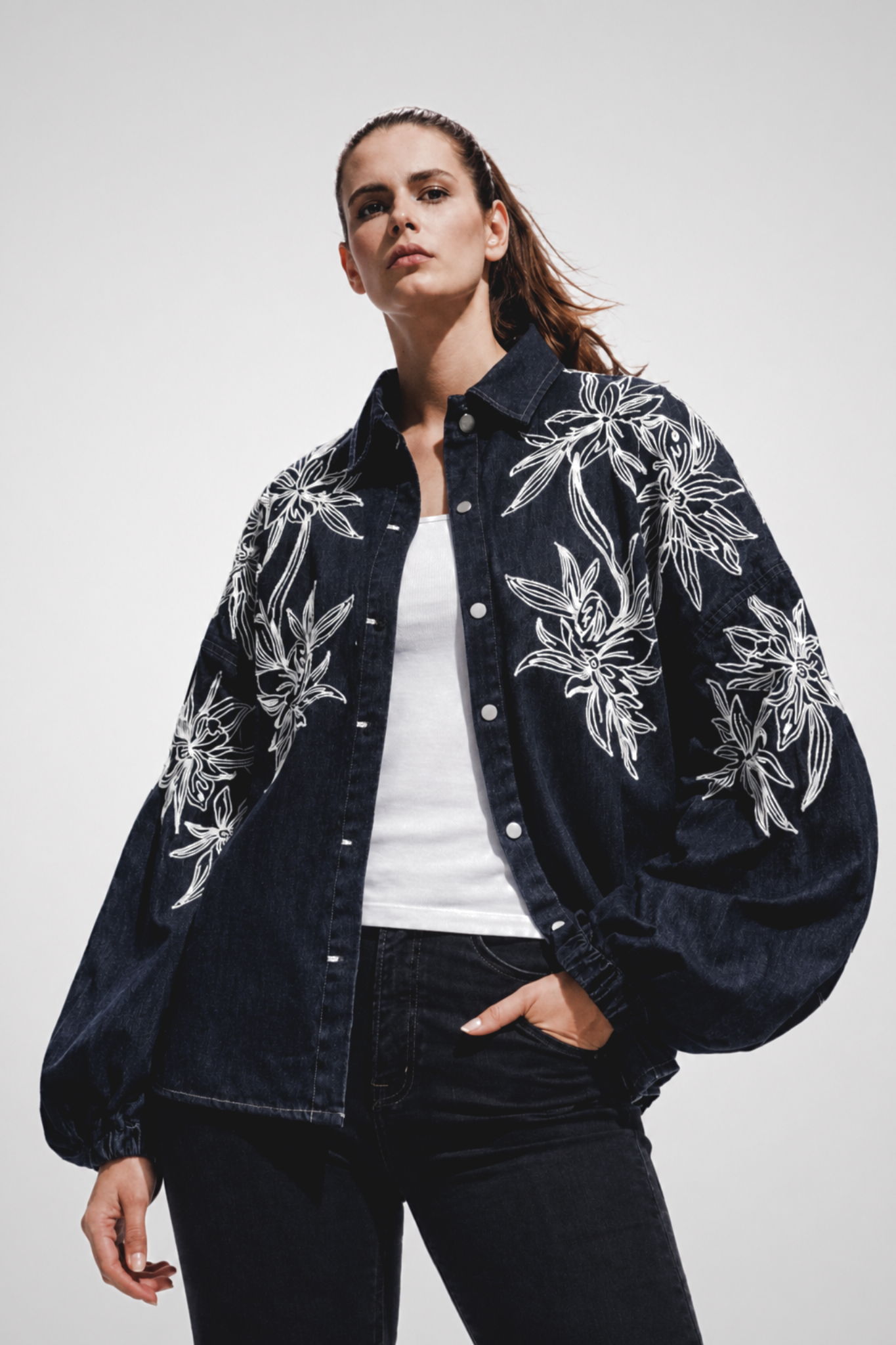 Midnight Bloom Denim Shacket