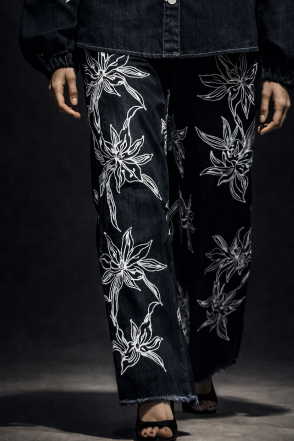 Silk Embro Indigo Wide-Leg Denim
