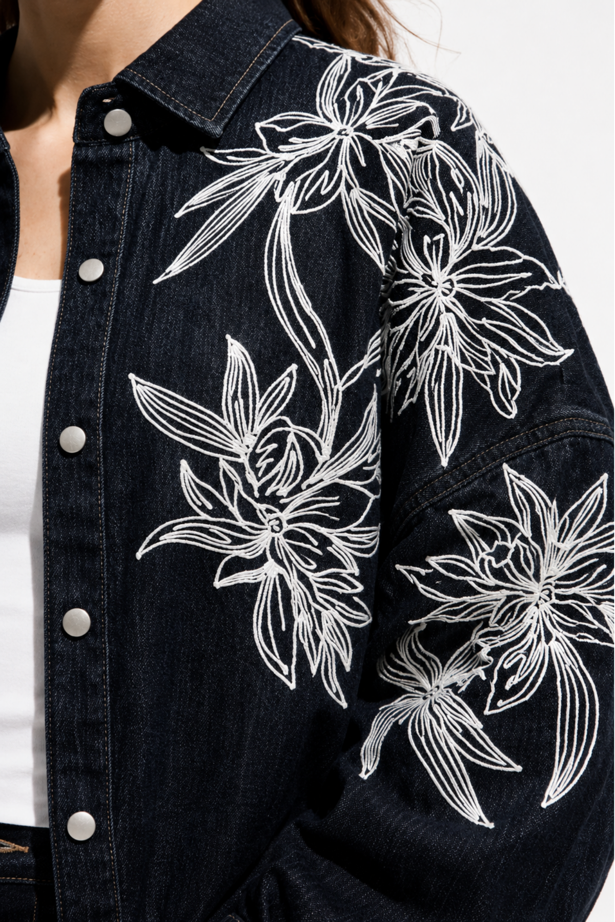Midnight Bloom Denim Shacket