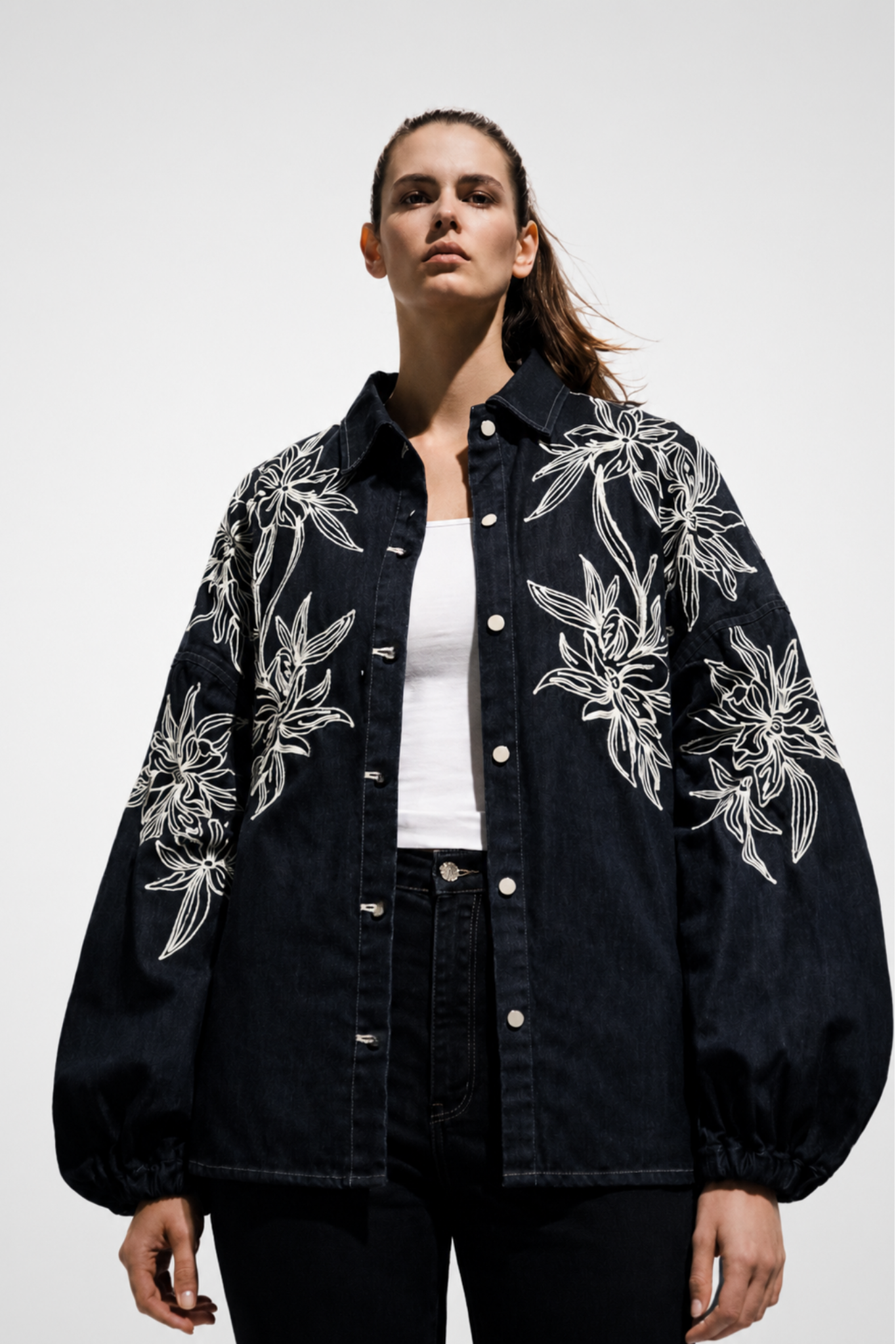 Midnight Bloom Denim Shacket